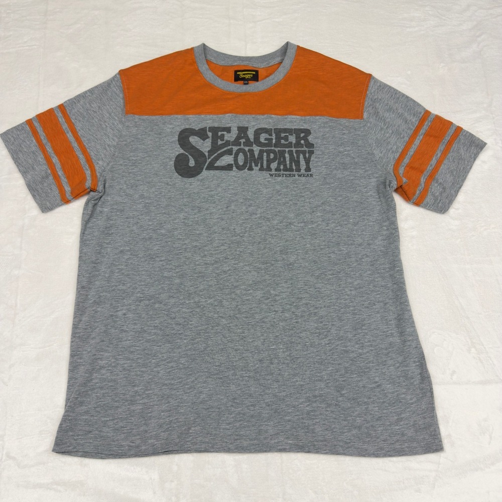 Seager Shirt Mens XXL Heather Gray Orange Retro Baseball Tee Biker Western